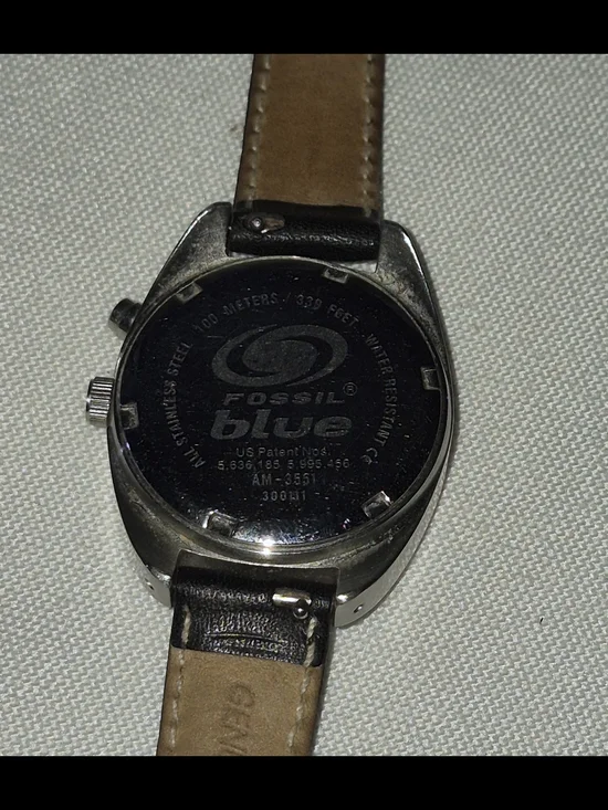 Fossil Blue Dial 31 mm Stainless Watch AM-3551 100m with Black Leather Strap - Picture 4 of 7
